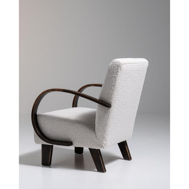 Wood 20th Century Czech Republic Ivory Boucle Upholstered Armchair For Sale - Image 7 of 11