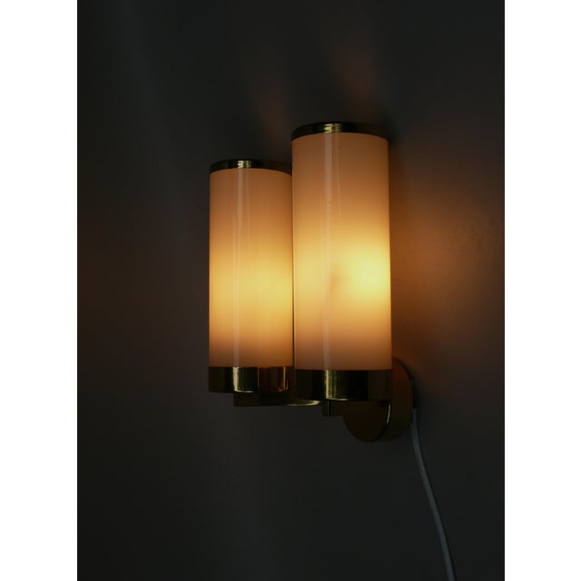 Bauhaus Minimalist Wall Lights in Brass and Glass Cylinder, 1930s, Set of 2 For Sale - Image 9 of 18