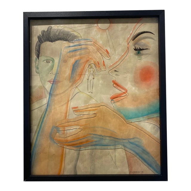 Vintage 90s Layered Portrait by Walter Frydryck For Sale