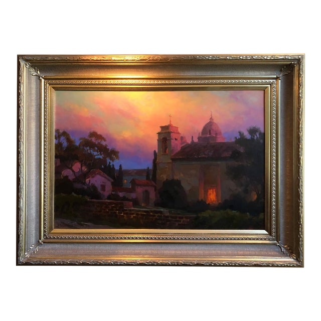 Lydia and Evgeny Baranov "Mystic Twilight" Painting of Carmel Mission, Framed For Sale