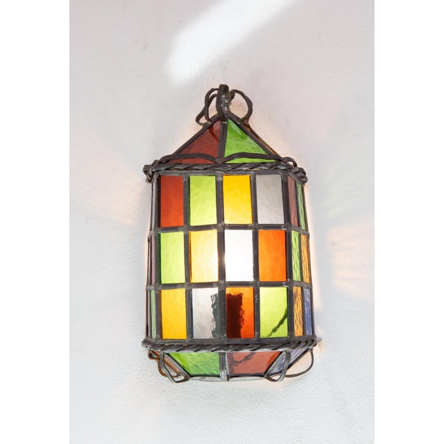 Lead and Stained Glass Wall Sconces, 1970s, Set of 2 For Sale - Image 9 of 10