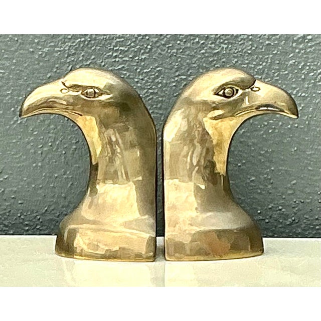 Brass Vintage Polished Brass Eagle Head Bookends - A Pair For Sale - Image 8 of 12