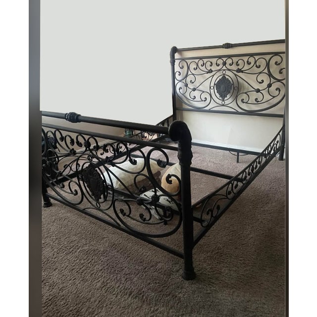 Brown Metal King Sleigh Bed Set Frame Headboard Medalion and Ornate Scrolls For Sale - Image 17 of 18
