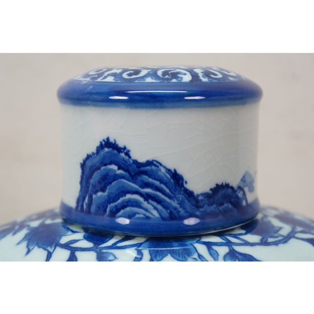 Chinese Chinoiserie Blue & White Pagoda Mountain Landscape Tea Caddy 11" For Sale - Image 10 of 16