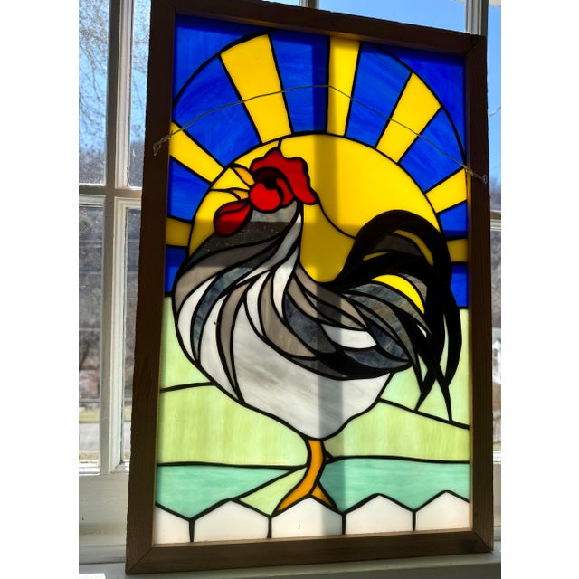 Stain Glass Rooster and Vibrant Sunrise For Sale - Image 4 of 11