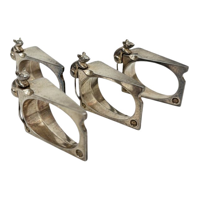 Set of Four Vintage Italian Napkin Rings With Mouse Motif For Sale