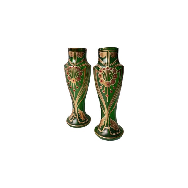 Art Nouveau Vases in Green Glass with Applied Cabochons, 1890s, Set of 2 For Sale - Image 14 of 14