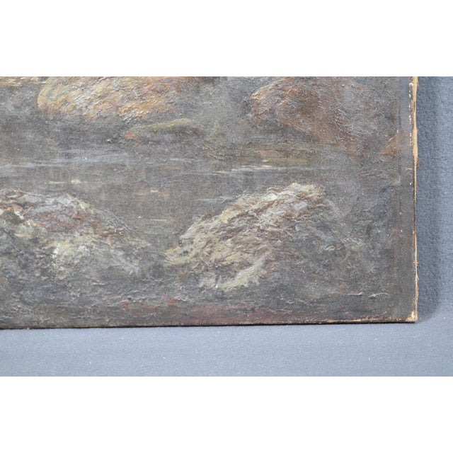 Textile Antique French Woodland Landscape Oil Painting With Rocks and Stream For Sale - Image 7 of 12