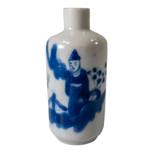19th or 20th Century Chinese Blue and White Snuff Bottle With Figures