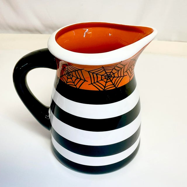 1990s Vintage Americana Boho Chic Halloween Spider Web Pitcher For Sale - Image 5 of 8