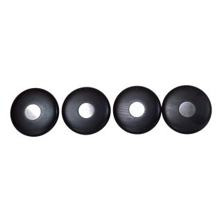 Vintage Coat Hooks with Metal Brackets and Black Stained Oak Plates, 1970s, Set of 4 For Sale