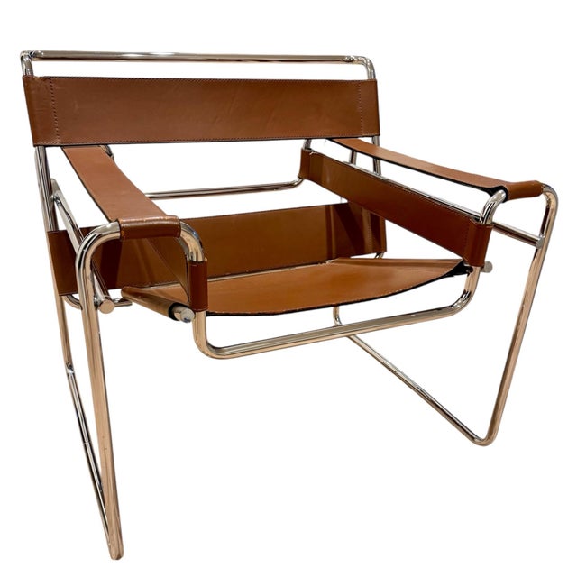 1970s Marcel Breuer Wassily B3 Leather and Chrome Lounge Chairs For Sale - Image 5 of 9