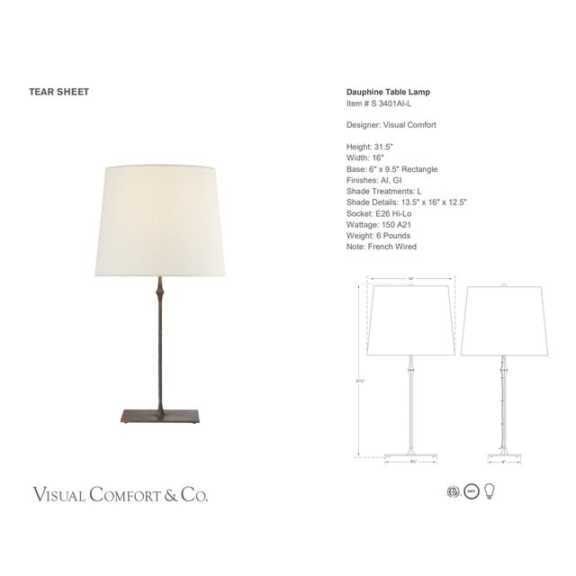 Visual Comfort Signature Dauphine Table Lamp in Aged Iron with Linen Shade Designer: Visual Comfort Signature Height:...