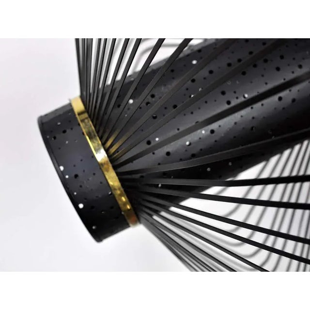 1950s Mid-Century Modern Brass and Black Enameled Metal Pendant Lamp For Sale - Image 5 of 10