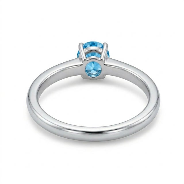Contemporary Blue Topaz Ring in 925 Silver, Simple Stacking Blue Gemstone Ring Us 7 For Sale - Image 3 of 3