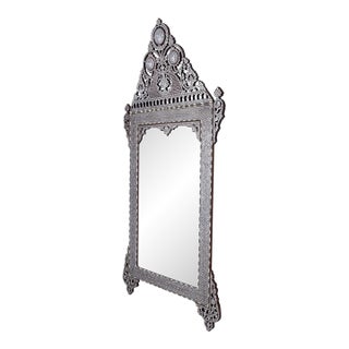 Monumental Syrian Damascene Mother-of-Pearl Inlaid Pediment Mirror With Pierced Cresting For Sale