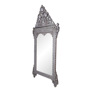 Monumental Syrian Damascene Mother-of-Pearl Inlaid Pediment Mirror With Pierced Cresting