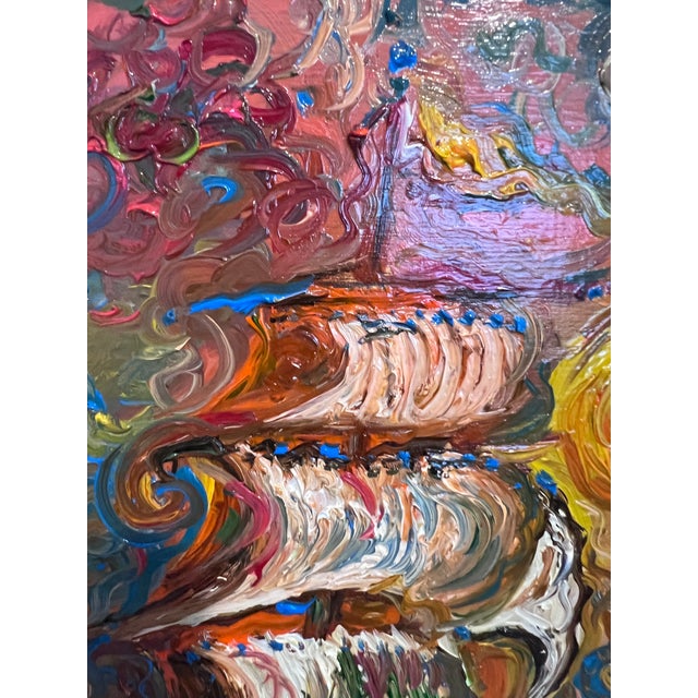 Paint Serg Graff “Golden Voyage” Original Oil Painting Ship at Sea Round Wood Frame For Sale - Image 7 of 7