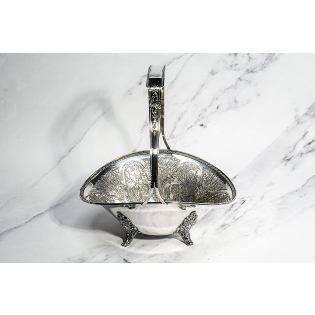 Traditional Lovely Antique Wilcox Silverplate Fruit Basket Ornate Footed Centerpiece With Handle Traditional Home Decor For Sale - Image 3 of 17