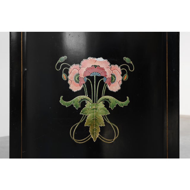 Art Nouveau Black Lacquer Fire Screen with Floral Motif, France, 1910 For Sale - Image 3 of 13