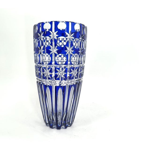 Bohemian Cobalt Blue Cut Crystal Vase, 1960s, in Very Good conditions. Designed 1960 to 1969