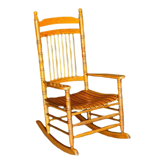 Large Traditional American Oak 'Paddle Arm' Rocking Chair | Chairish