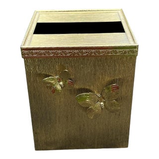 Mid Century Brushed Gold Brass Tissue Box Cover With Butterflies For Sale