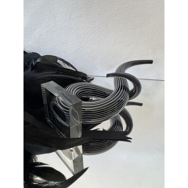 Postmodern Black and White Murano Glass Ribbon Sculpture on Crystal Base by Renato Anatra, Italy, 1980s For Sale - Image 13 of 18