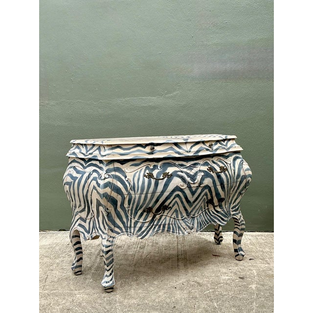 Vintage Hand Painted Zebra Bombe Chest For Sale - Image 9 of 18