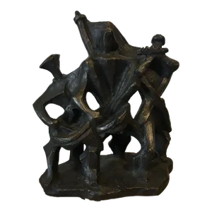 1970's Austin Productions Brutalist Chalk Wear Sculpture Titled Fife and Drum Signed and Dated