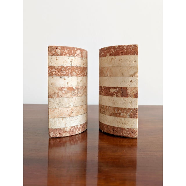 Vintage Striped Travertine Demilune Bookends by Fratelli Mannelli, 1970s, Set of 2 For Sale - Image 4 of 16