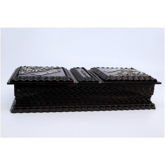 Double Tobacco Box in Rosewood with Trembles and Silver Applications, in Very Good conditions. Designed 1890 to 1919 This...