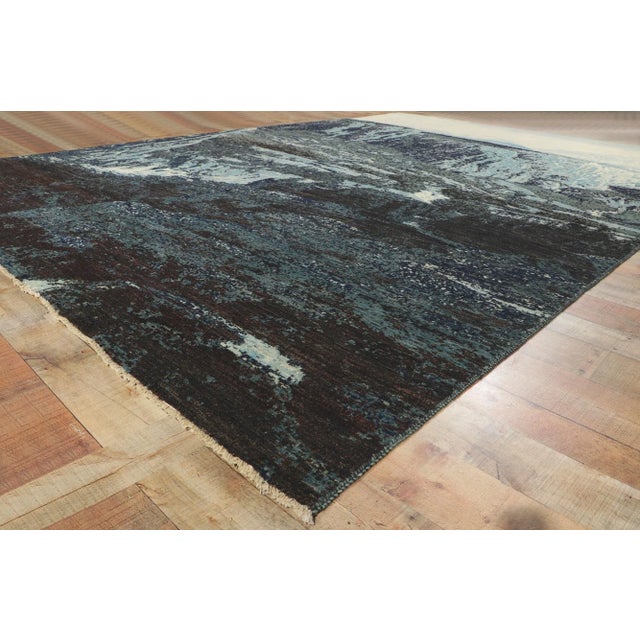 Navy Blue Mountain Landscape Rug Inspired by Liu Haisu, 09'11 X 14'02 For Sale - Image 8 of 11