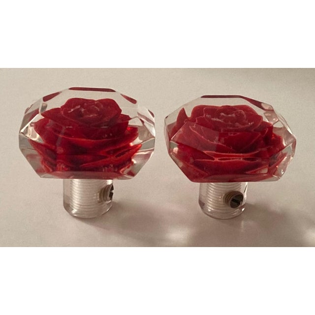 Reverse carved red rose incased in lucite with set screws. This pair are quite realistic and prominent. Add character to a...