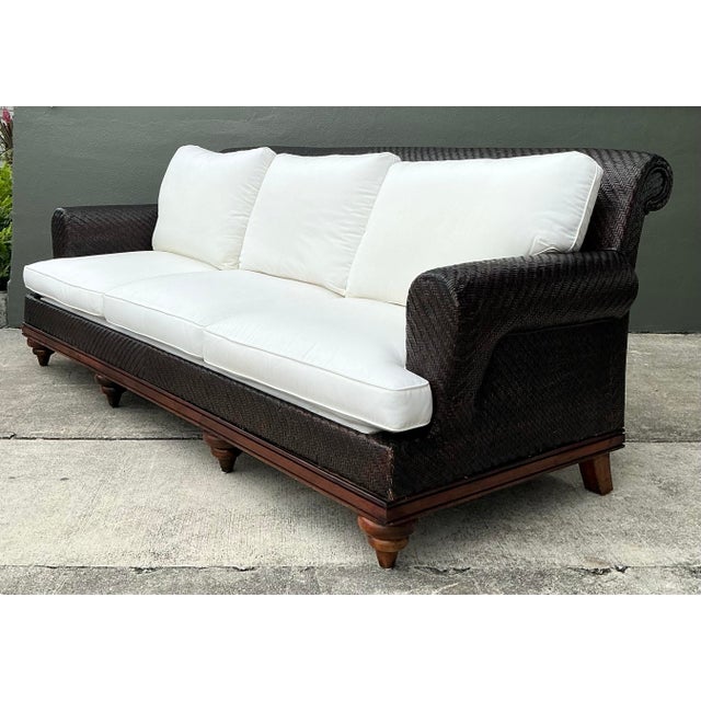 Coffee Vintage Woven Rattan Three Seat Sofa For Sale - Image 8 of 12