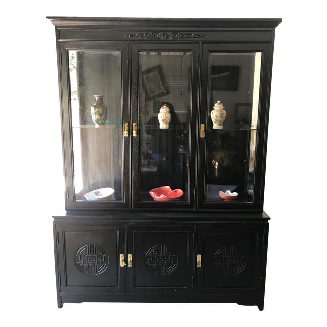 Mid Century Black Oriental China Hutch Chairish