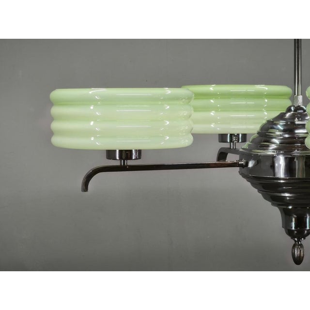 Art Deco Green Opaline Glass Chandelier, Former Czechoslovakia, 1930s For Sale - Image 11 of 14