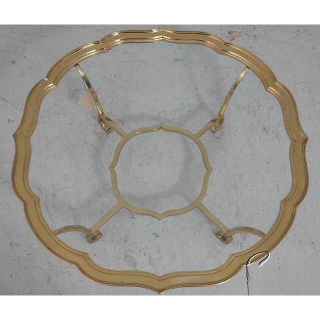 Brass LaBarge Round Brass and Glass Coffee Table With Scalloped Edges. For Sale - Image 8 of 9