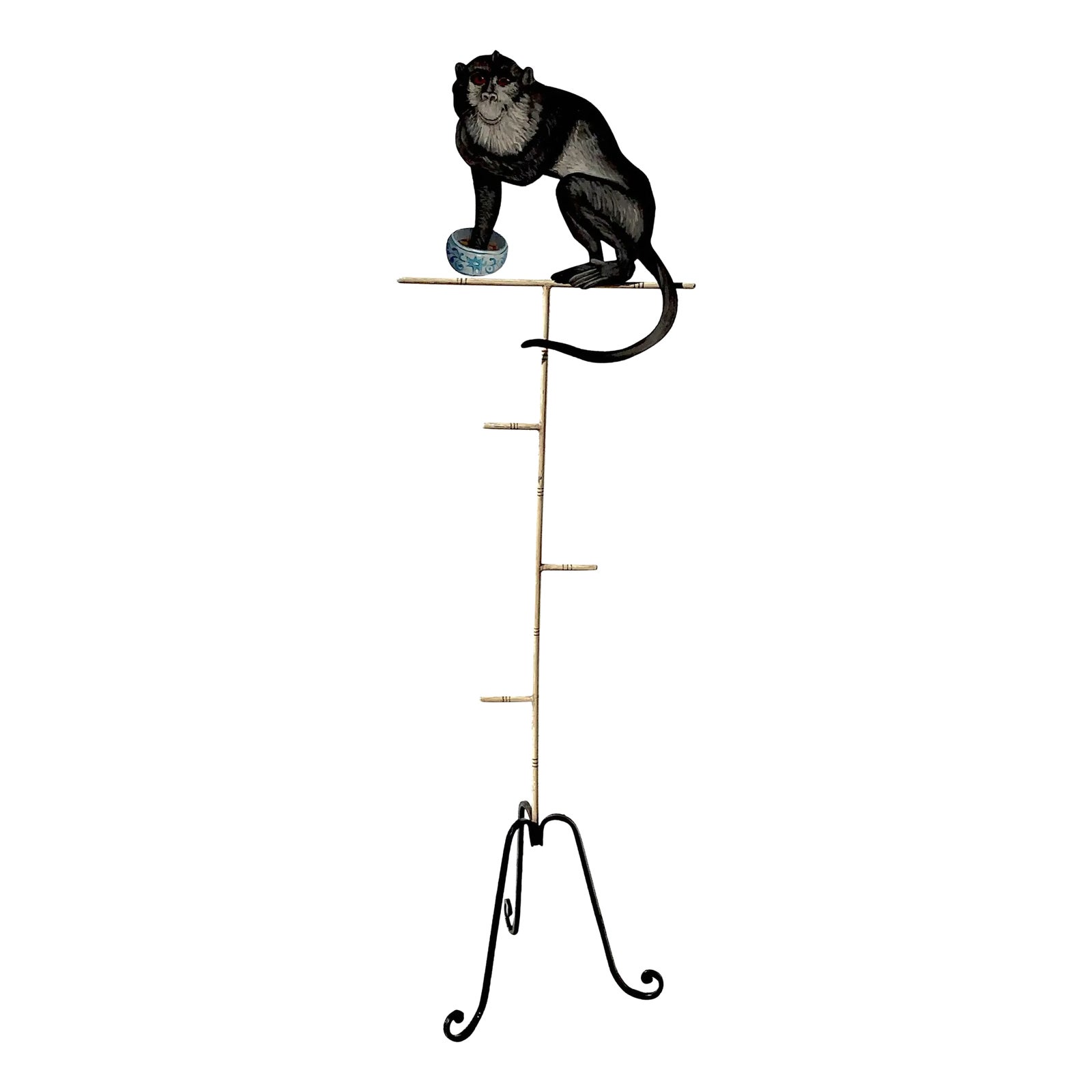 Tole Monkey with Chinese Export Bowl Towel Rack | Chairish