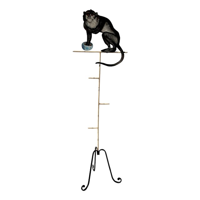 Tole Monkey with Chinese Export Bowl Towel Rack For Sale