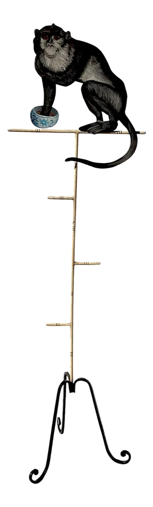 Tole Monkey with Chinese Export Bowl Towel Rack
