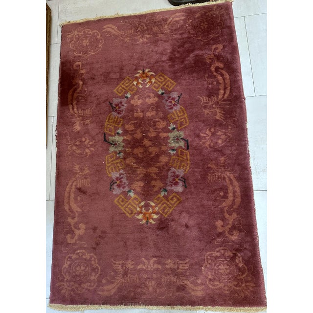 Brown 1920s, Handmade Antique Art Deco Chinese Rug 3.1' X 4.10' For Sale - Image 8 of 9