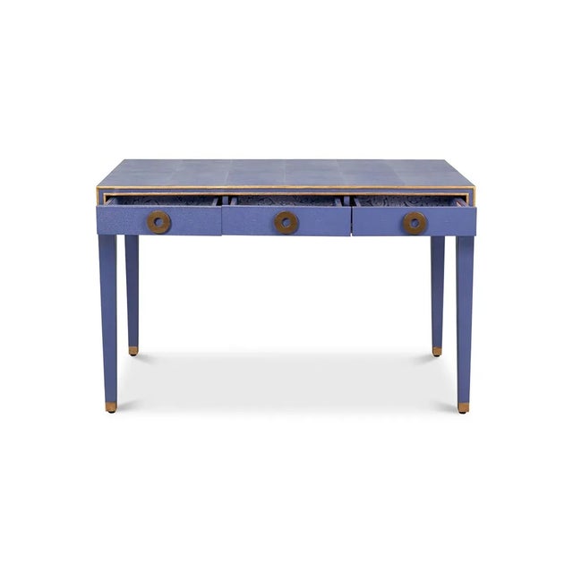 Leather Desk in Marlin Blue For Sale - Image 4 of 12