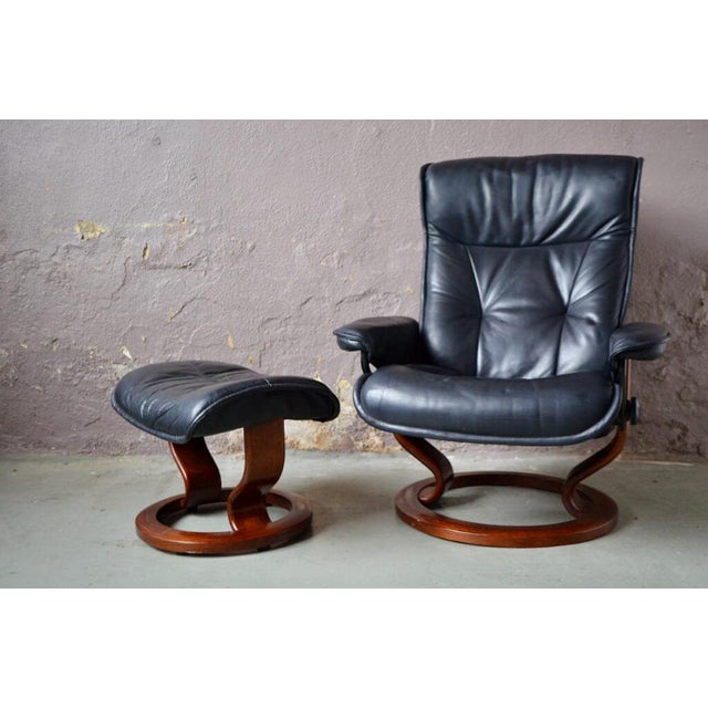 1980s Set of Vintage Norwegian Lounge Chair & Ottoman from Ekornes, 1980s For Sale - Image 5 of 18