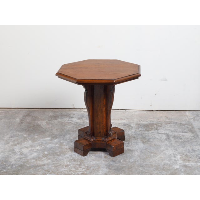 Italian 19th Century Walnut Side Table with Octagonal Top and Pedestal Base For Sale - Image 12 of 12