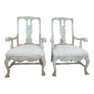 19c Swedish Antique Pair of Arm Chairs For Sale