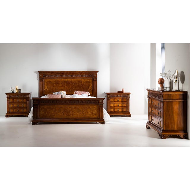 Rustic 17th Century Italian Reproduction Eastern King Bed With Burl Inlay For Sale - Image 3 of 3