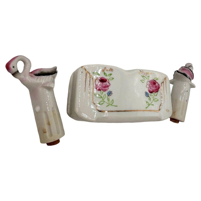1950s 1950s Mid-Century Flamingo Ceramic Tabletop Salt & Pepper Shaker Set W/ Base For Sale - Image 5 of 6