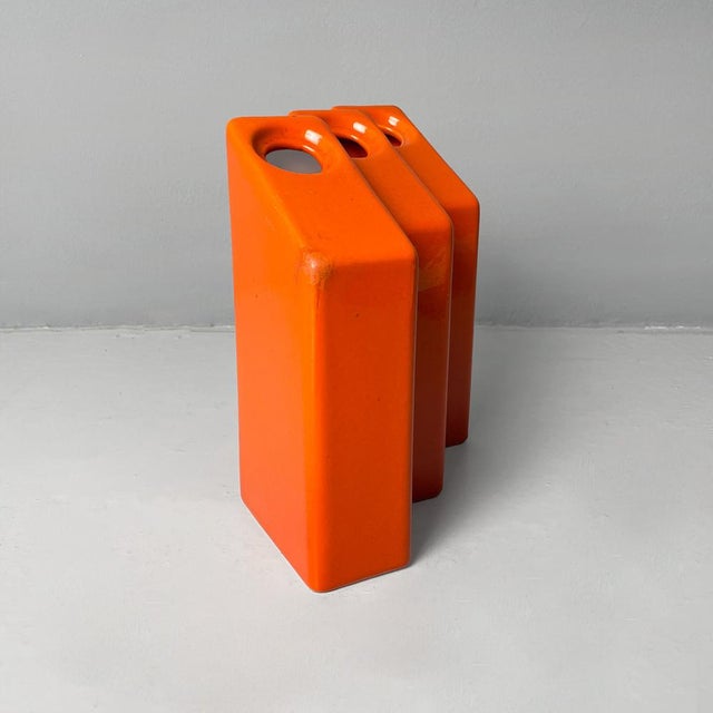 Italian Modern Orange Ceramic Vase by Enzo Bioli for Il Picchio, 1970s For Sale - Image 6 of 14