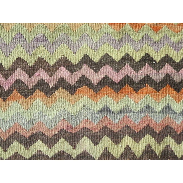 Zig Zag Design Handmade Turkish Kilim - 41" X 50" For Sale - Image 4 of 12